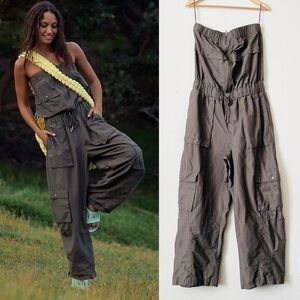 Free People Movement LARGE Shot Clock cargo onesie strapless jumpsuit in Pewter